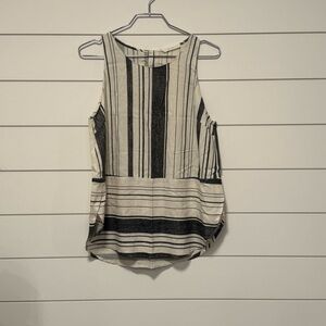 Lush Striped White and Grey Sleeveless Women's Linen Blend Top Officecore